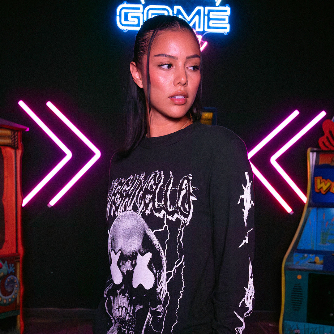 marshmallow  Marshmello Skull L/S Shirt — Black